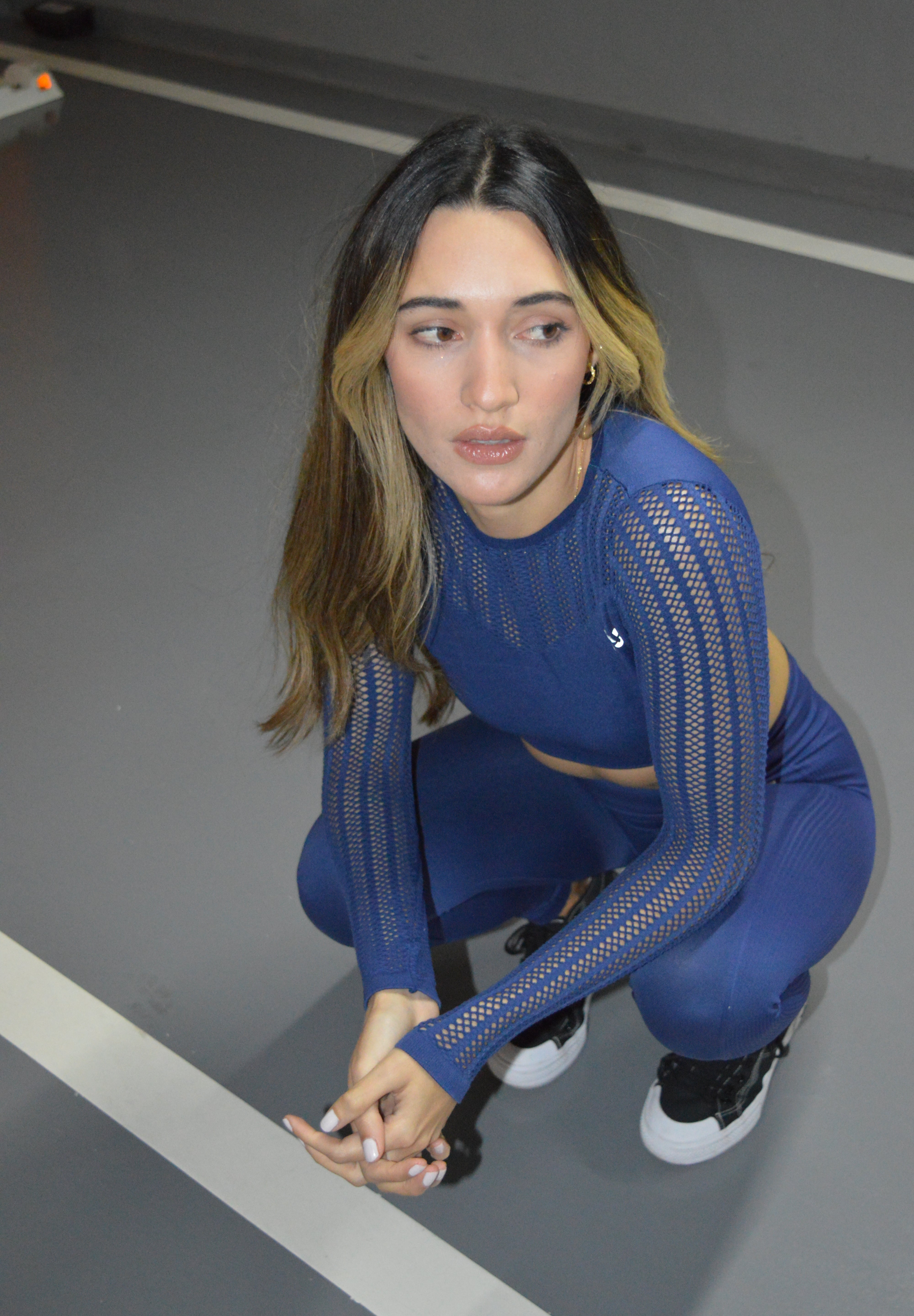 Long Sleeve Fancy Crop Top Blue