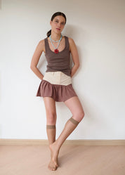 SAND STRIPE MINI SKIRT (COFFEE)