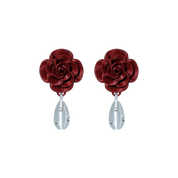 ARETES DE ROSAS CON DIJE DE PERLA