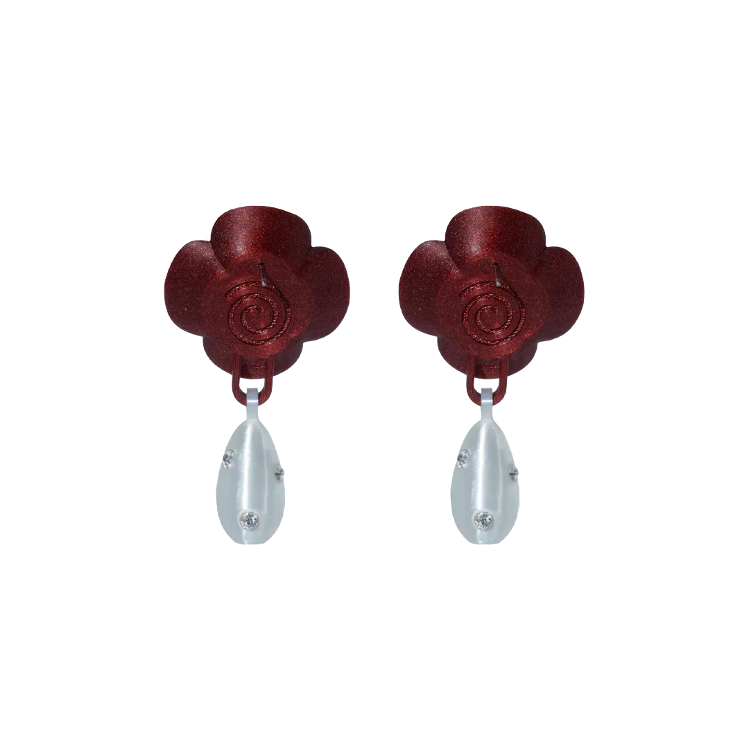 ARETES DE ROSAS CON DIJE DE PERLA